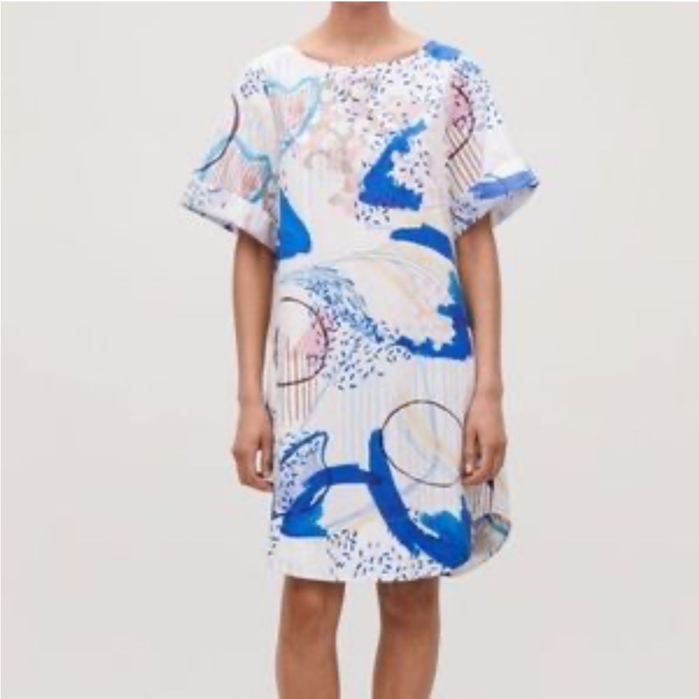 COS Pastel Abstract Curved Hem Poplin A-line Dress